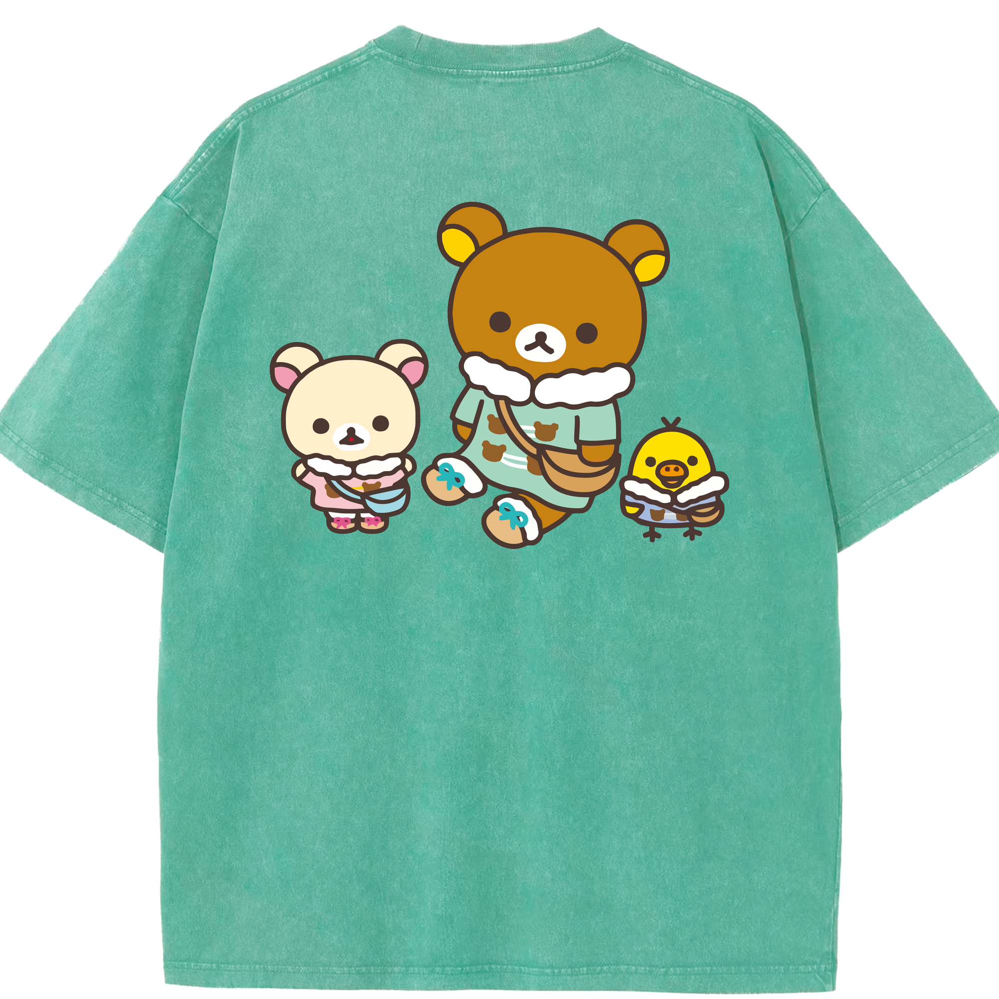（画像用） リラックマ リラックマ キイロイトリ Rilakkuma Korilakkuma Kiiroitori 綿100% ヴィンテージ風 半袖Tシャツ（背面プリント）